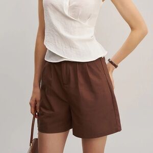 Rihoas Brown Elastic Waist Pocket Shorts